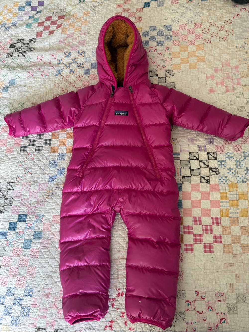 Patagonia Bright Pink Hooded Infant Puffer One-Piece
